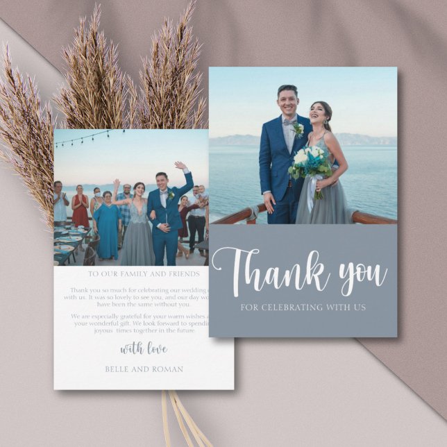 Simple Dusty Blue Photo Wedding Thank You (Creator Uploaded)