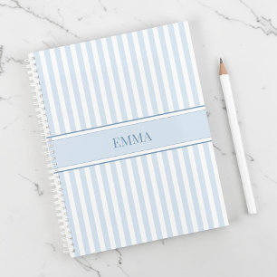 Simple Dusty Blue Preppy Striped Personalized Name Planner