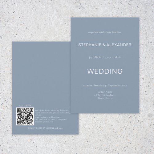 Simple Dusty Blue QR Code Wedding Invitation