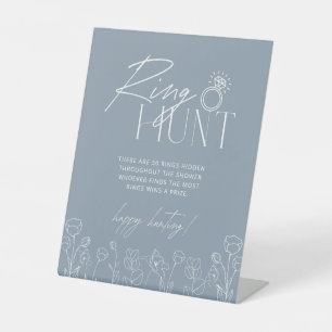 Simple Dusty Blue Ring Hunt Bridal Shower Game Pedestal Sign