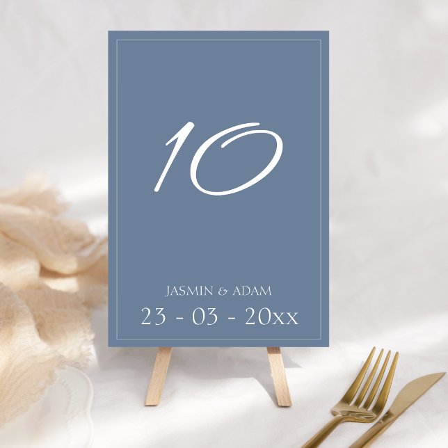 Simple Dusty Blue Script Wedding Table Number (Creator Uploaded)