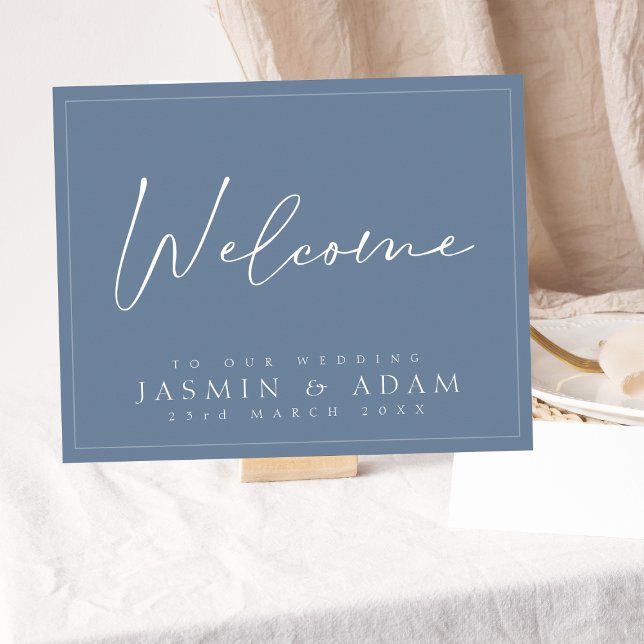 Simple Dusty Blue Script Wedding Welcome Sign (Creator Uploaded)