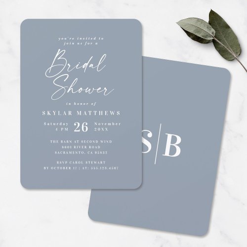 Simple Dusty Blue Solid Color Bridal Shower Invitation