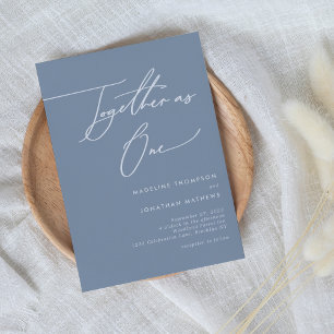 Simple Dusty Blue Together as One Script Wedding Invitation