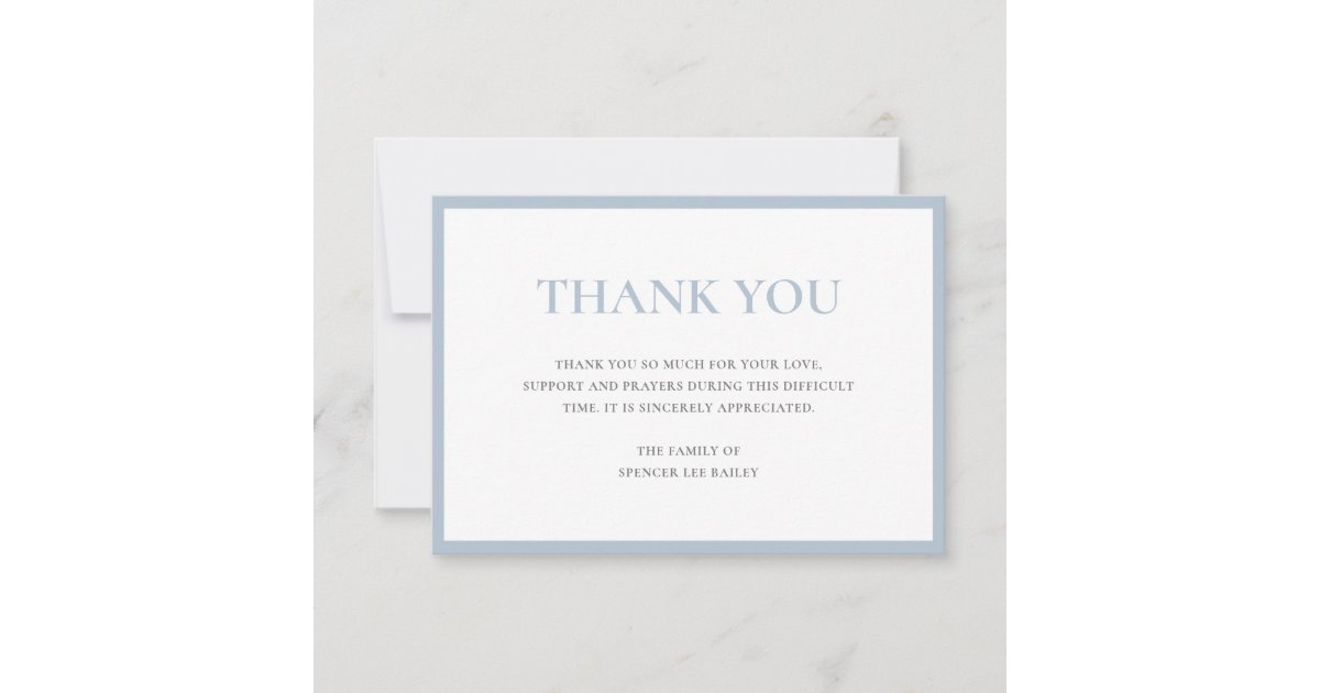 Simple Dusty Blue Traditional Sympathy Funeral Thank You Card | Zazzle