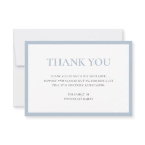 Simple Dusty Blue Traditional Sympathy Funeral Thank You Card
