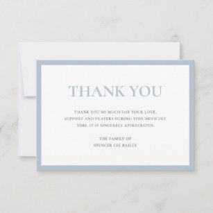 Simple Dusty Blue Traditional Sympathy Funeral Thank You Card
