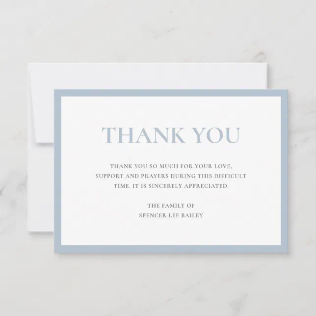 Simple Dusty Blue Traditional Sympathy Funeral Thank You Card | Zazzle