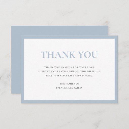 Simple Dusty Blue Traditional Sympathy Funeral Thank You Card | Zazzle