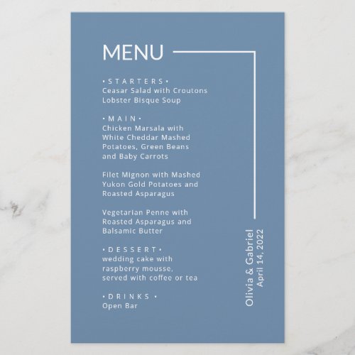 Simple Dusty blue Typography minimal wedding menu