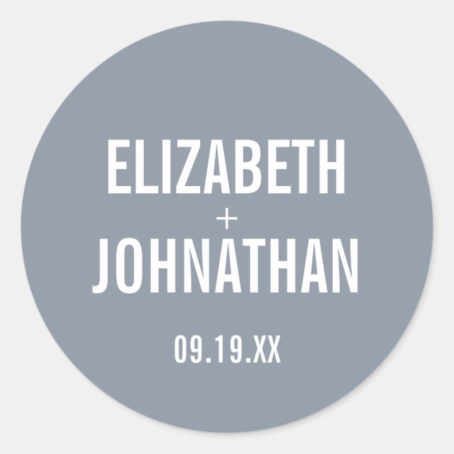Simple Dusty Blue Typography Wedding Classic Round Sticker (Front)