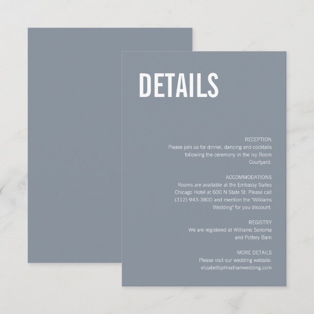 Simple Dusty Blue Typography Wedding Details Enclosure Card (Front/Back)
