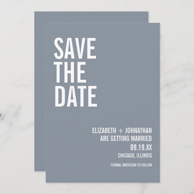 Simple Dusty Blue Typography Wedding Save The Date (Front/Back)