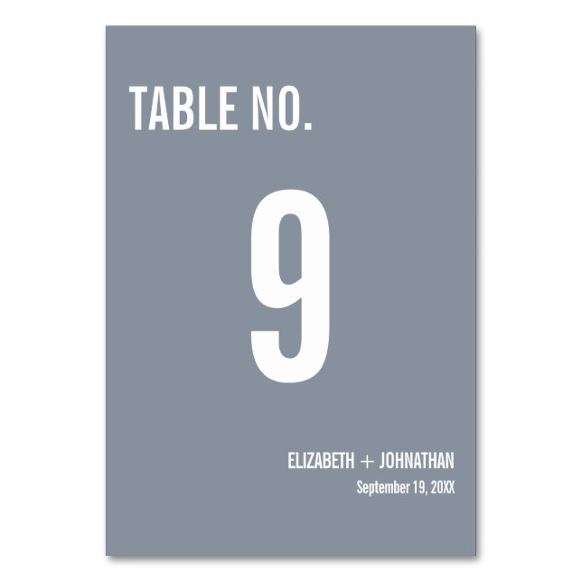 Simple Dusty Blue Typography Wedding Table Number (Front)