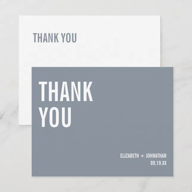 Simple Dusty Blue Typography Wedding Thank You Card | Zazzle