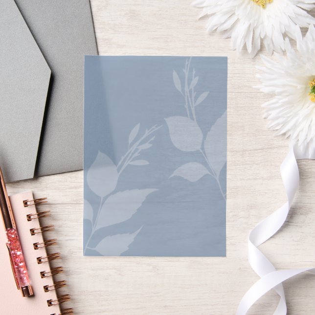 Simple Dusty Blue Vellum with Leaves Invitations (Wedding)