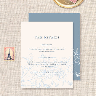 Simple Dusty Blue Vintage Floral Wedding Details Enclosure Card