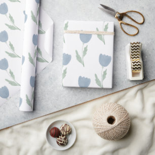 Simple Dusty Blue Watercolor Floral Wrapping Paper