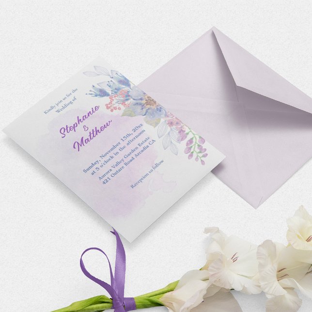 Simple dusty-blue watercolor flowers Wedding Invitation (Creator Uploaded)