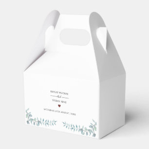 Simple Dusty Blue Watercolor Foliage Wedding Cake Favor Boxes