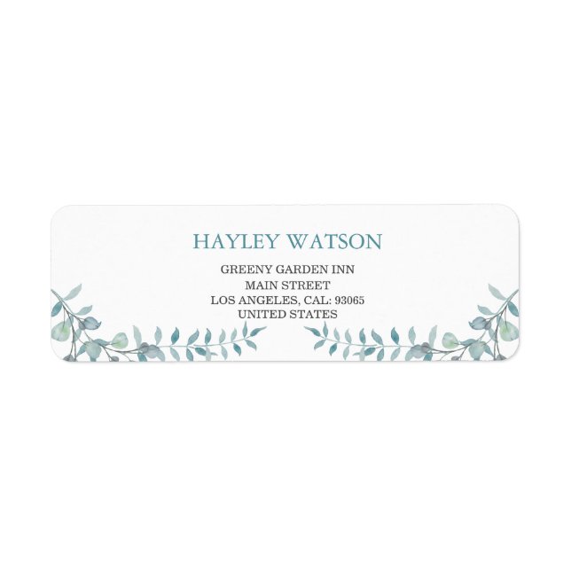 Simple Dusty Blue Watercolor Foliage Wedding Label (Front)