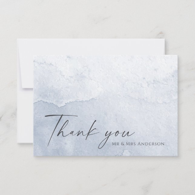 Simple Dusty Blue Watercolor Thank You Card (Front)