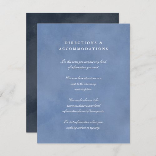 Simple Dusty Blue Watercolor Wedding Directions Enclosure Card