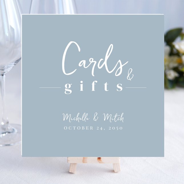 Simple Dusty Blue Wedding Cards and Gifts Sign (Dusty blue cards and gifts wedding table top sign.)