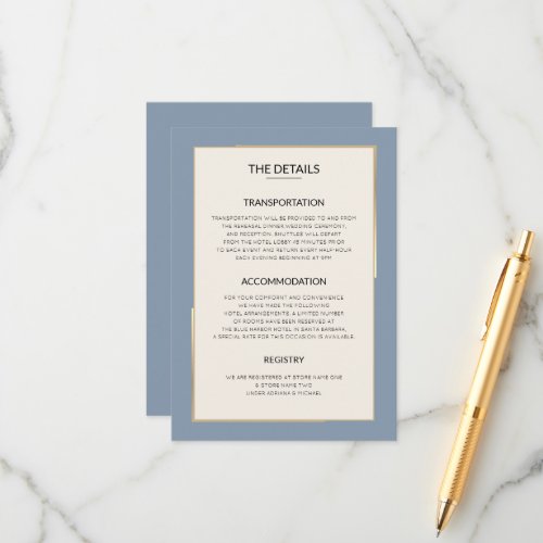 Simple Dusty Blue Wedding Details  Enclosure Card