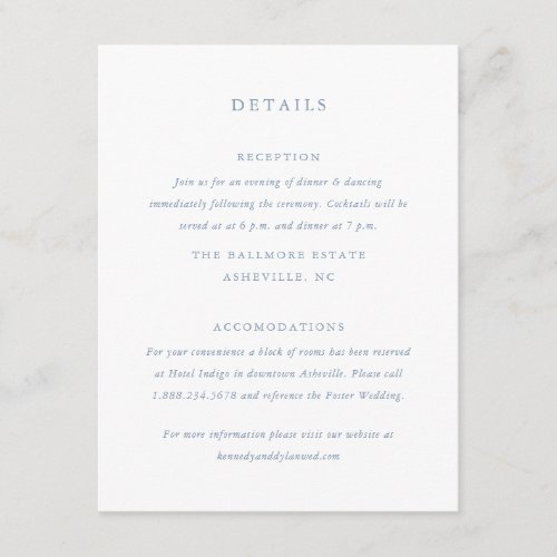 Simple Dusty Blue Wedding Details Enclosure Card