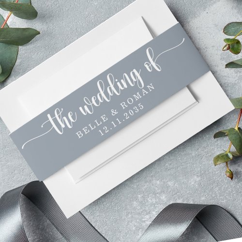 Simple Dusty Blue Wedding of Invitation Invitation Belly Band