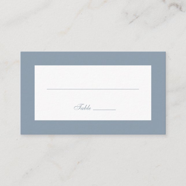Simple Dusty Blue Wedding Place Card (Front)