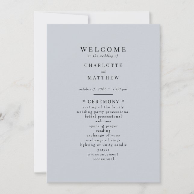 Simple Dusty Blue Wedding Program (Front)