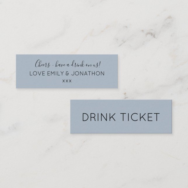 Simple Dusty Blue Wedding Reception Drinks Ticket (Front/Back)