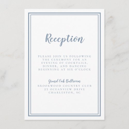 Simple Dusty Blue Wedding Reception White Frame Enclosure Card