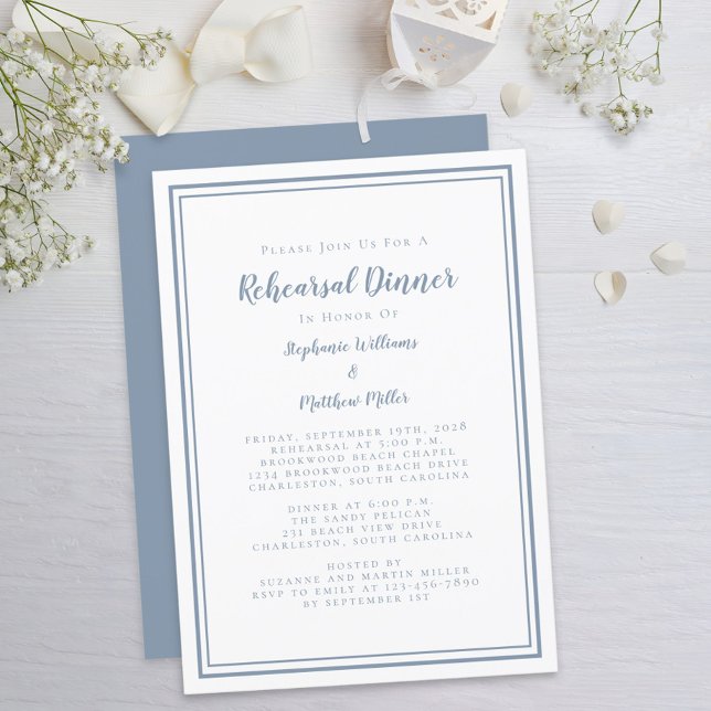 Simple Dusty Blue Wedding Rehearsal Dinner  Invitation (Creator Uploaded)