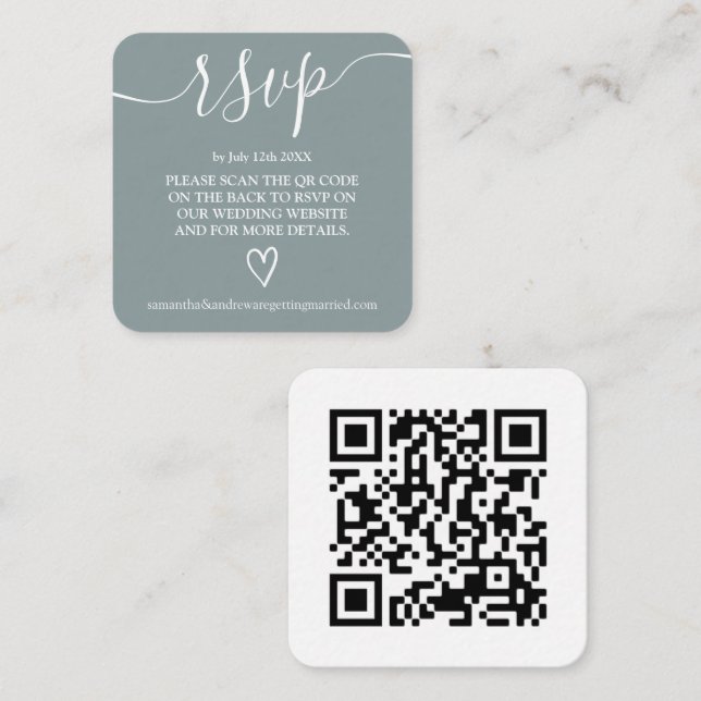 Simple dusty blue wedding rsvp Qr code Enclosure Card (Front/Back)
