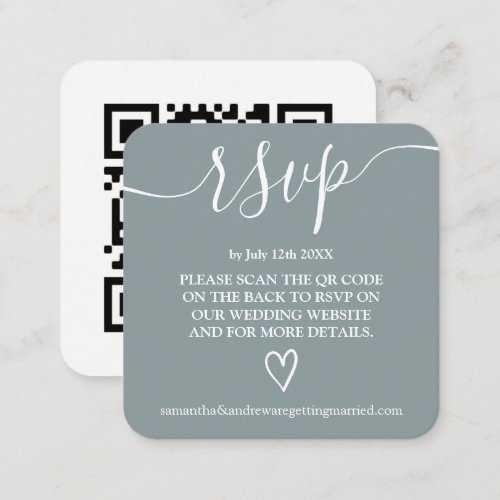 Simple dusty blue wedding rsvp Qr code Enclosure Card