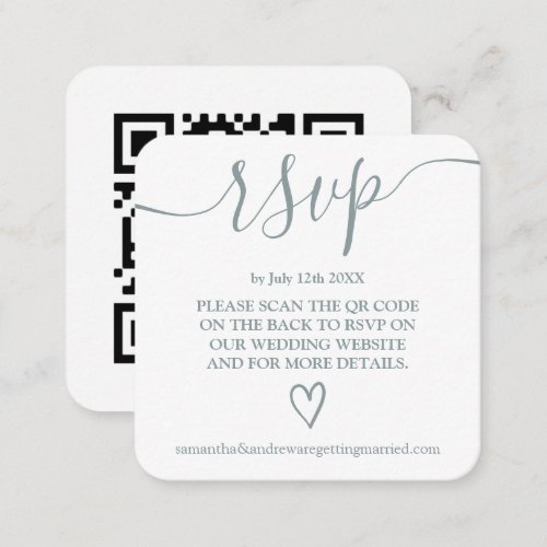 Simple dusty blue wedding rsvp Qr code Enclosure Card