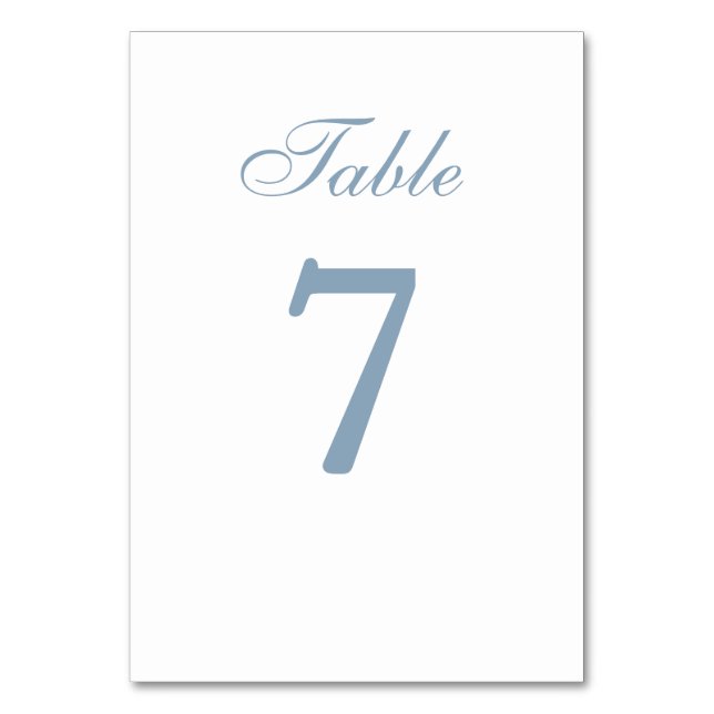 Simple Dusty Blue Wedding Table Number Card   (Front)