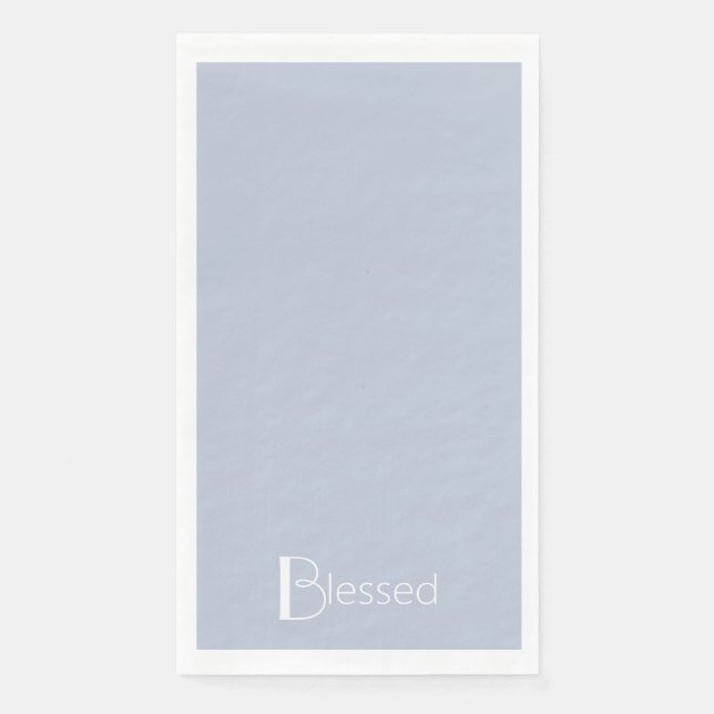 Simple Dusty Blue & White "Blessed" Paper Guest Towels (Front)