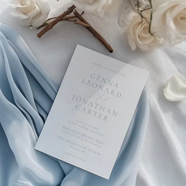 Simple Dusty Blue & White Elegant Wedding Invitation | Zazzle