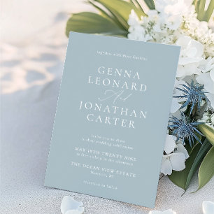 Simple Dusty Blue & White Elegant Wedding Invitation