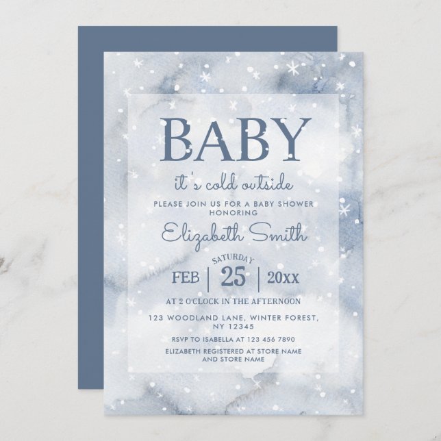 Simple Dusty Blue Winter Baby Shower  Invitation (Front/Back)