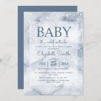 Simple Dusty Blue Winter Baby Shower  Invitation