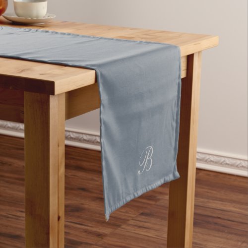 Simple Dusty Blue with Monogram Initial Short Table Runner