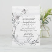 Simple Dusty Gray Pencil Flowers Christian Wedding Invitation (Standing Front)