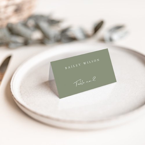 Simple Dusty Green Modern Wedding Place Card