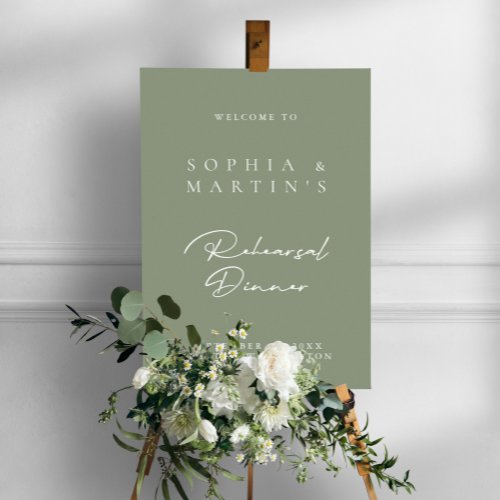 Simple Dusty Green Rehearsal Dinner Welcome Sign