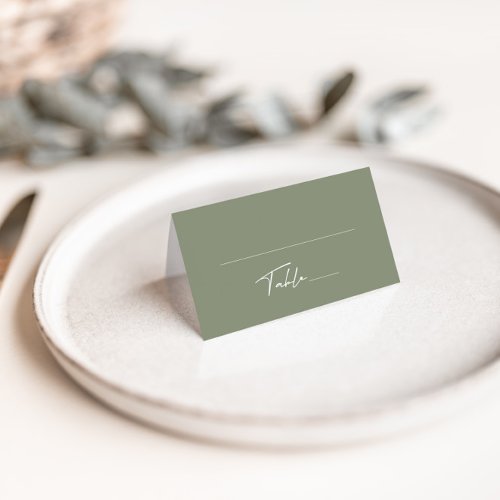 Simple Dusty Green Wedding Folded Place Card
